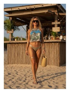 new LF Furst of a Kind ϟ Vintage Upcycled Zebra Graphic Lace Trim Tank Tee ϟ 0-4